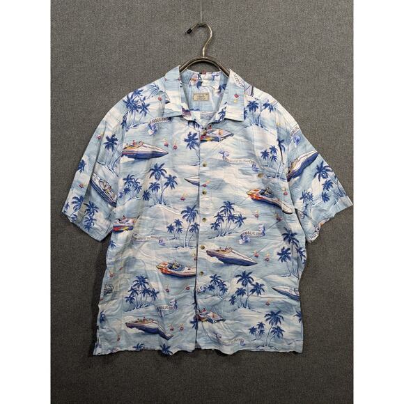 Vtg Weekender Camp Shirt Mens 2XL Boats All Over Print Cabana Lounge Speedboats - Picture 2 of 9